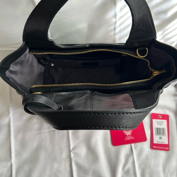 Vince Camuto Black Pebbled Leather Studded Shoulder Bag with Tassel - Picture 3 of 16